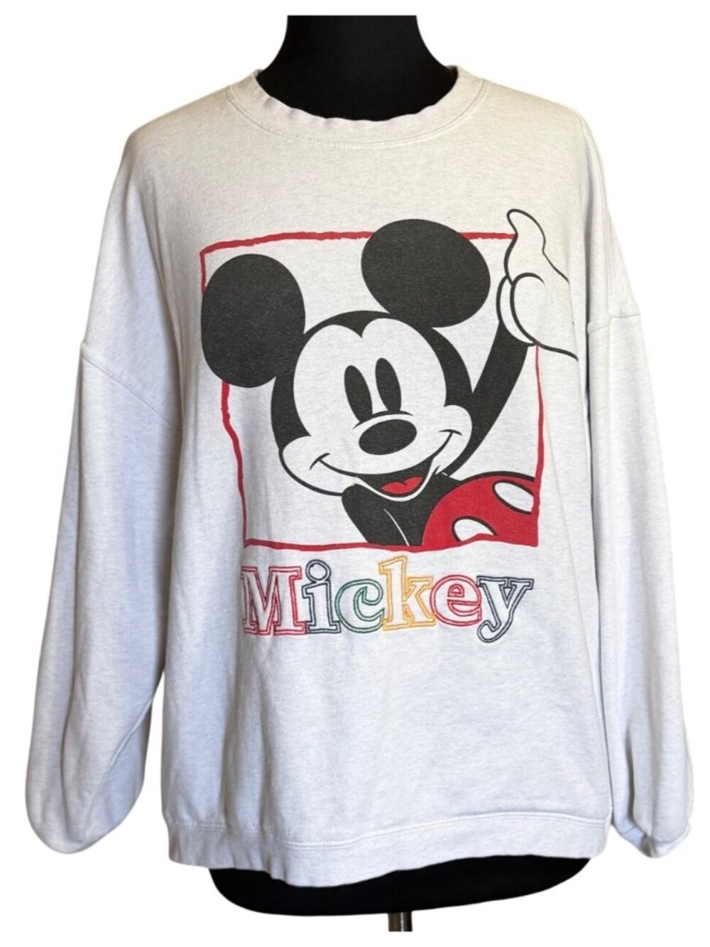 Disney Mickey Mouse Light Gray Sweatshirt w/Colorful Lettering Women's Size M